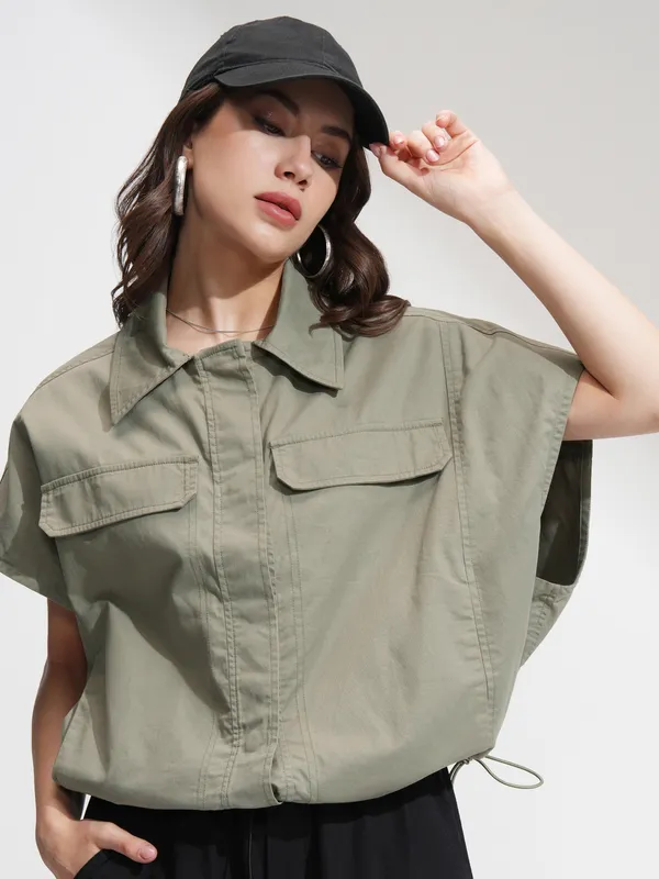Tokyo Talkies Women Olive Solid Regular Top