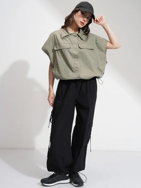 Tokyo Talkies Women Olive Solid Regular Top
