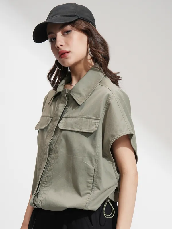 Tokyo Talkies Women Olive Solid Regular Top