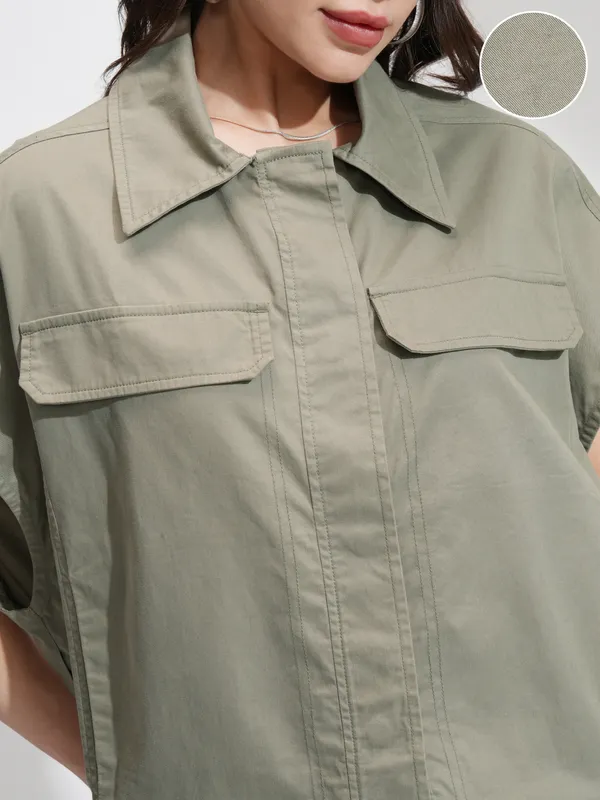 Tokyo Talkies Women Olive Solid Regular Top