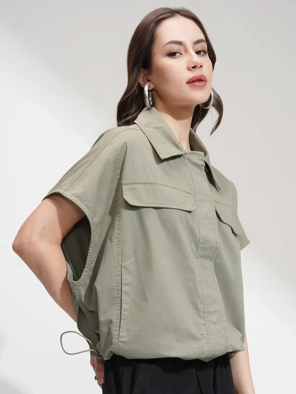 Tokyo Talkies Women Olive Solid Regular Top