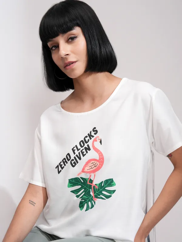 Tokyo Talkies Women White Printed Regular Top