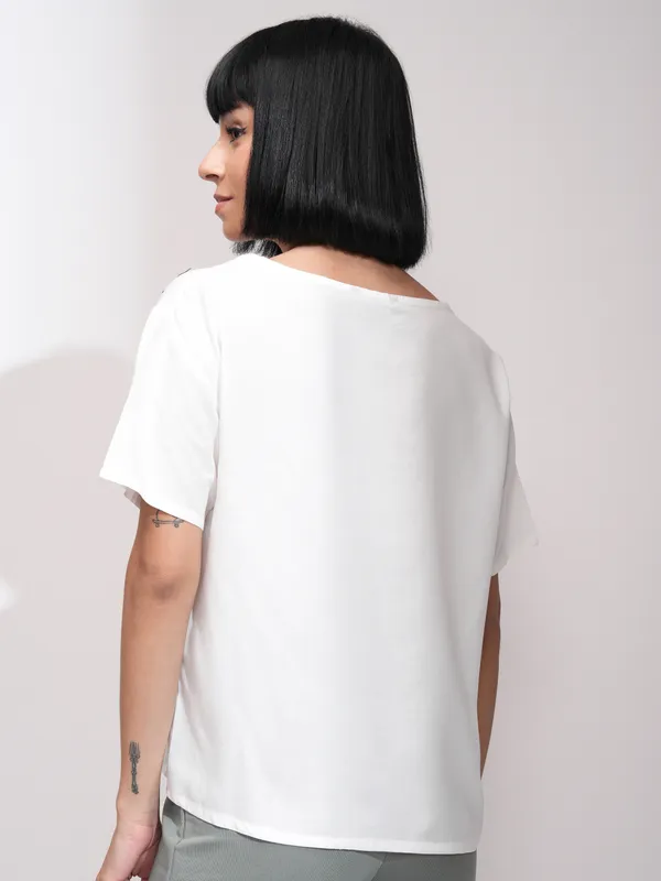 Tokyo Talkies Women White Printed Regular Top