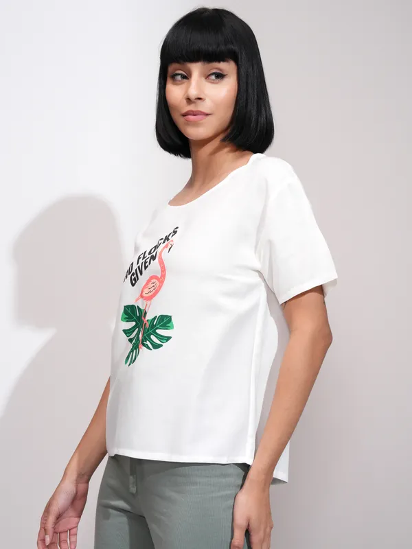 Tokyo Talkies Women White Printed Regular Top