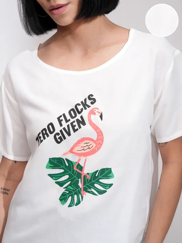 Tokyo Talkies Women White Printed Regular Top