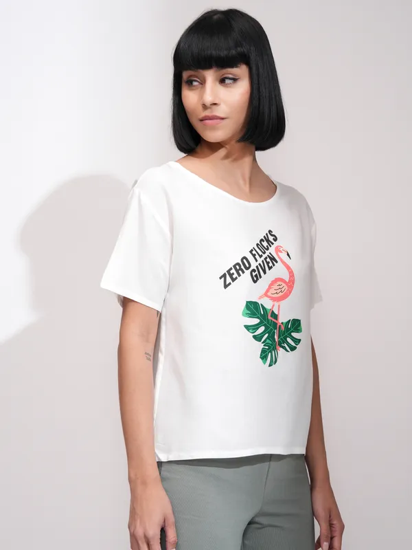 Tokyo Talkies Women White Printed Regular Top