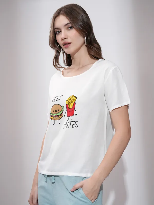 Tokyo Talkies Women White Printed Regular Top