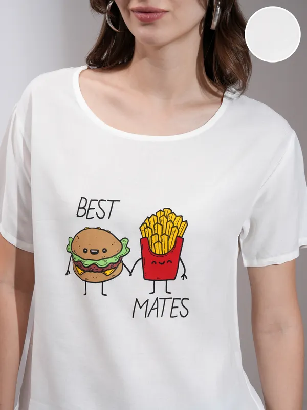 Tokyo Talkies Women White Printed Regular Top