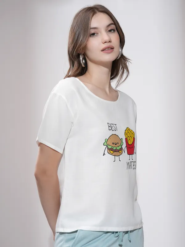Tokyo Talkies Women White Printed Regular Top