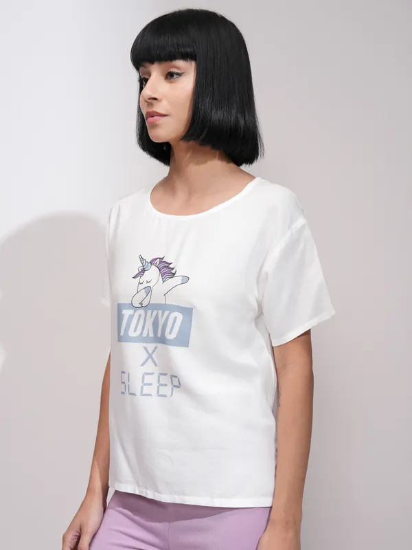 Tokyo Talkies Women White Printed Regular Top