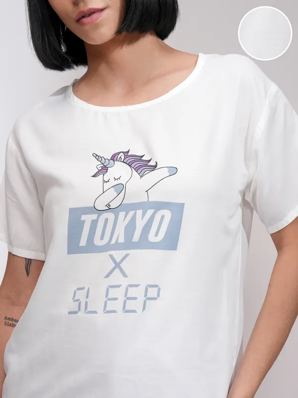 Tokyo Talkies Women White Printed Regular Top