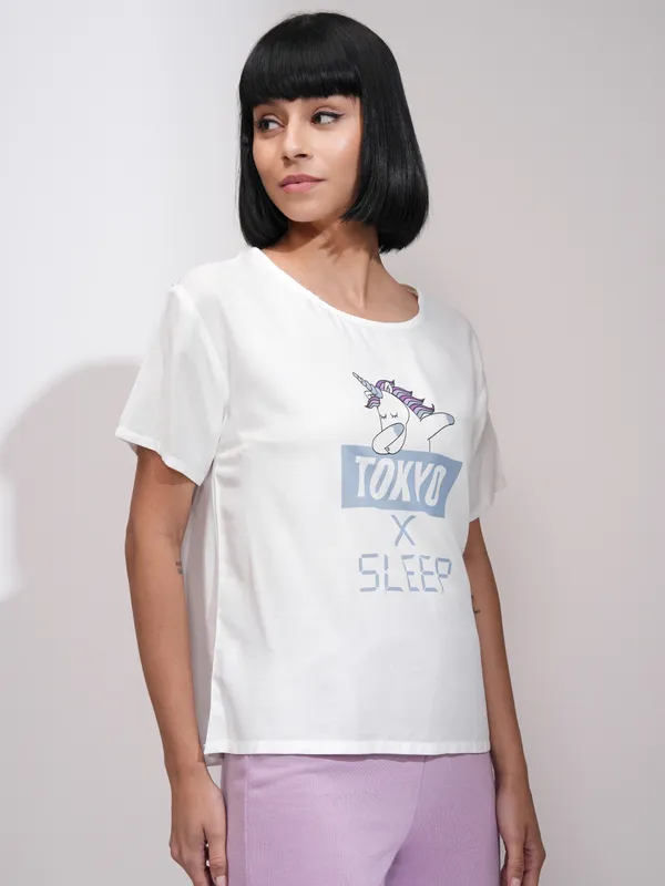 Tokyo Talkies Women White Printed Regular Top