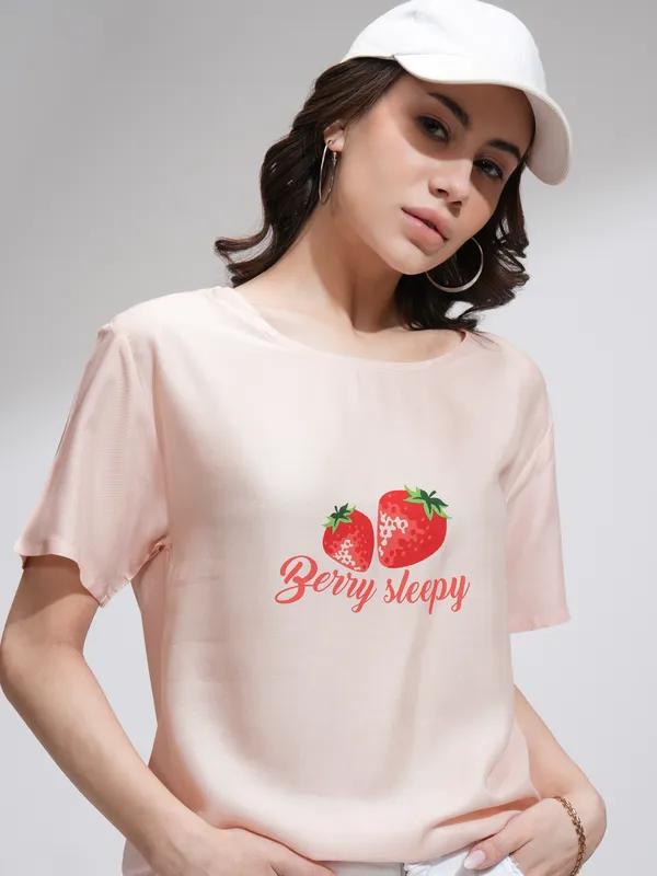 Tokyo Talkies Women Peach Printed Regular Top