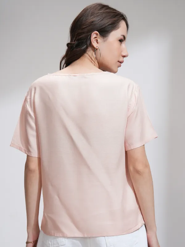 Tokyo Talkies Women Peach Printed Regular Top