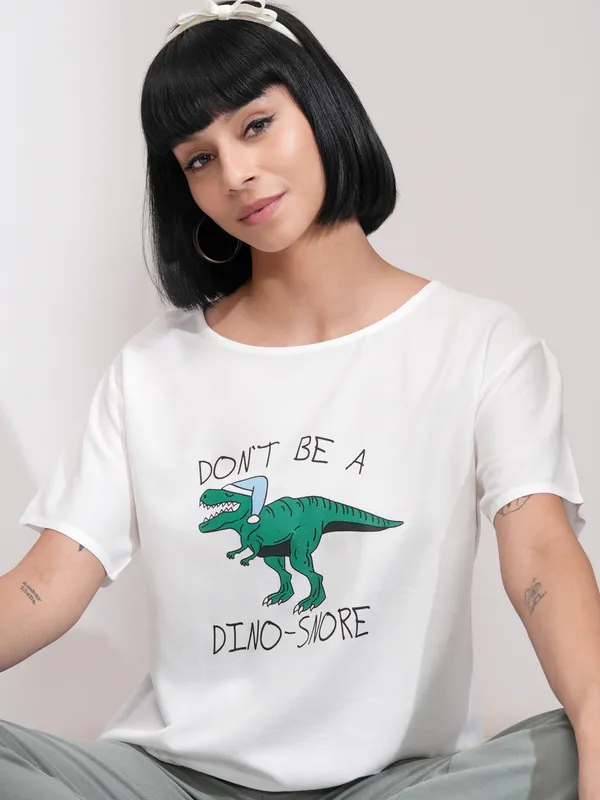 Tokyo Talkies Women White Printed Regular Top