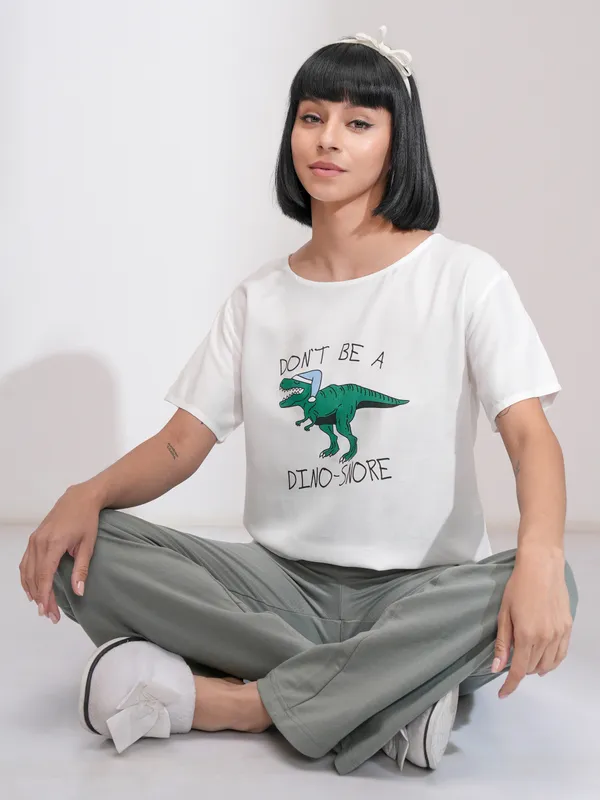 Tokyo Talkies Women White Printed Regular Top