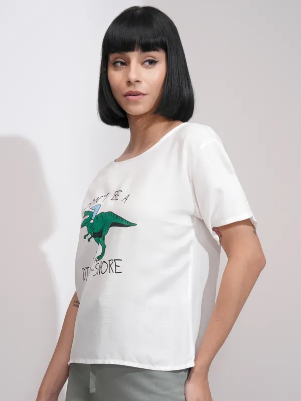 Tokyo Talkies Women White Printed Regular Top