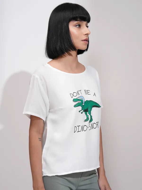 Tokyo Talkies Women White Printed Regular Top