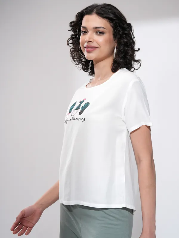 Tokyo Talkies Women White Printed Regular Top