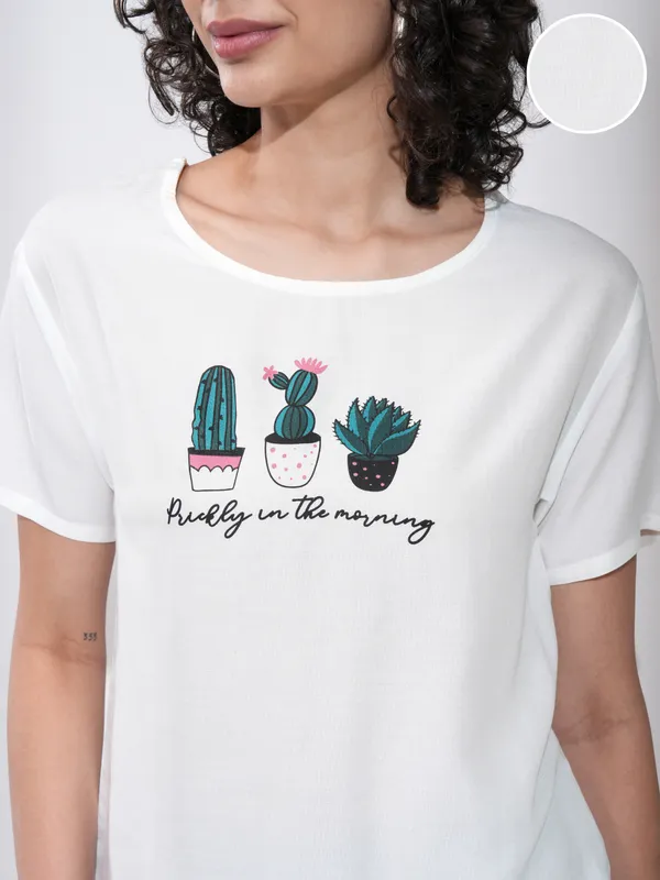 Tokyo Talkies Women White Printed Regular Top