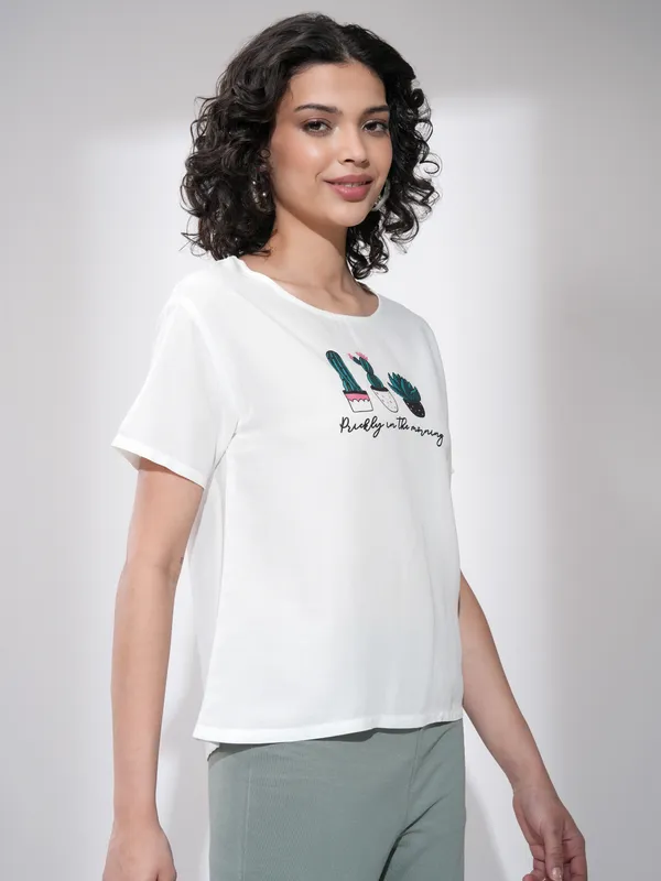 Tokyo Talkies Women White Printed Regular Top