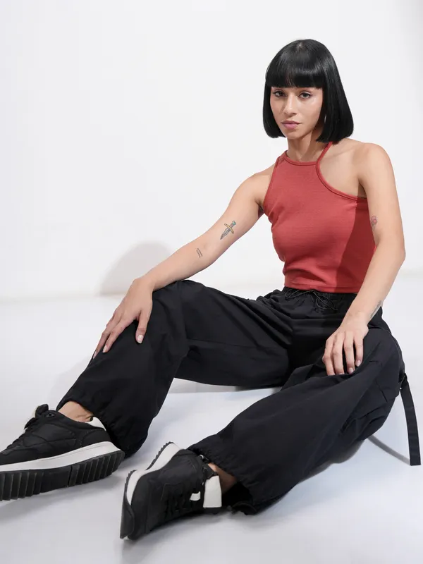 Tokyo Talkies Women Red Solid Regular Top