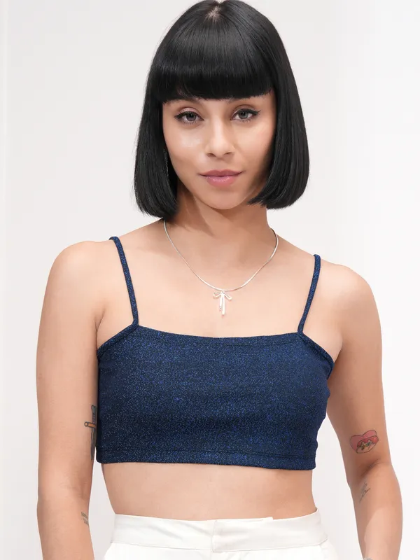 Tokyo Talkies Women Black Self Design Bralette Top