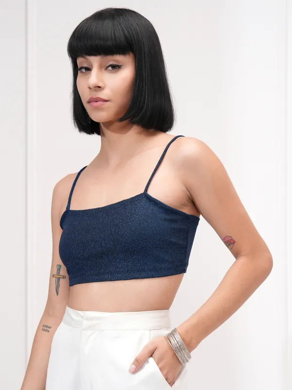 Tokyo Talkies Women Black Self Design Bralette Top