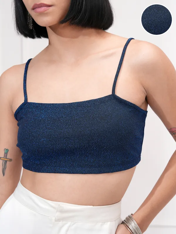 Tokyo Talkies Women Black Self Design Bralette Top