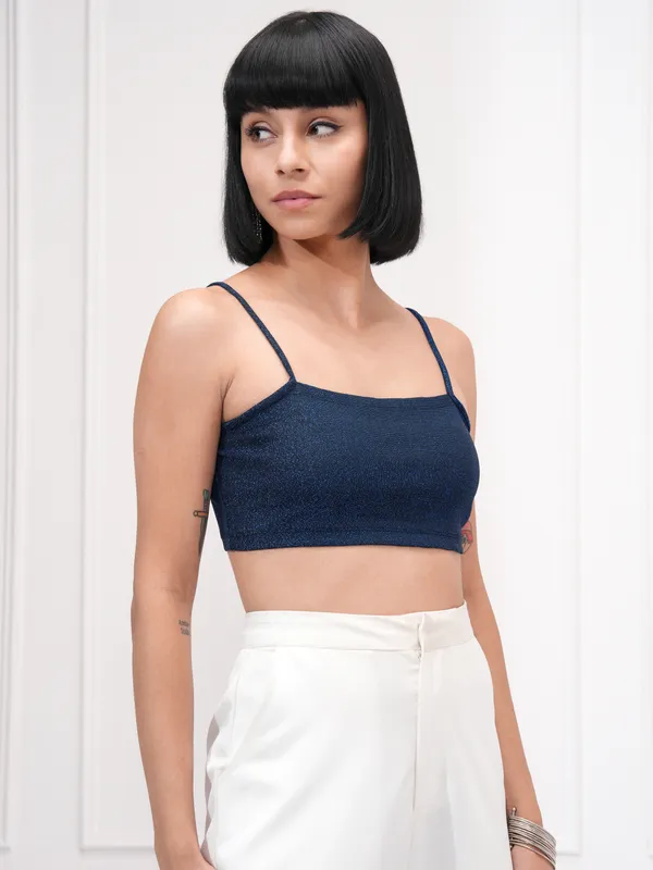 Tokyo Talkies Women Black Self Design Bralette Top