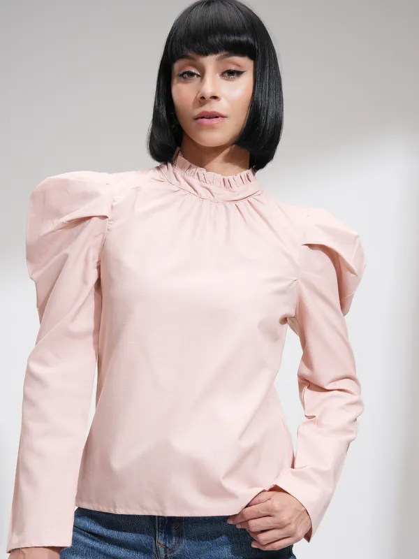 Tokyo Talkies Women Peach Solid Regular Top