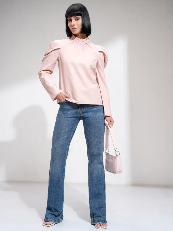 Tokyo Talkies Women Peach Solid Regular Top