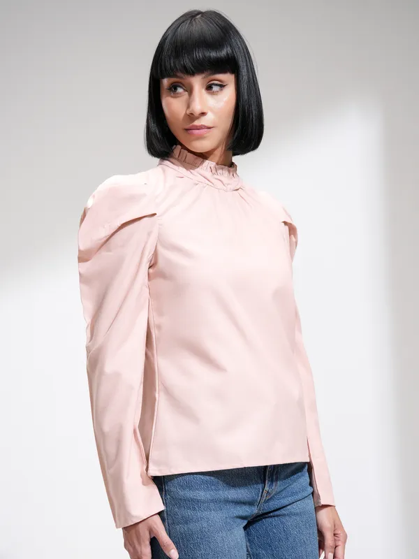 Tokyo Talkies Women Peach Solid Regular Top