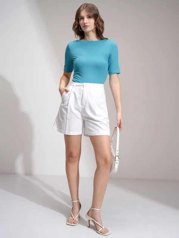 Tokyo Talies Women Blue Solid Fitted Top