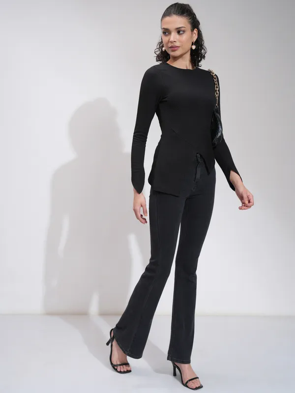 Tokyo Talkies Women Black Solid Regular Top