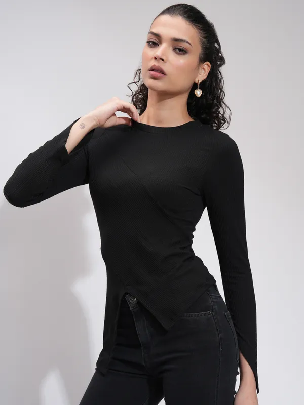 Tokyo Talkies Women Black Solid Regular Top