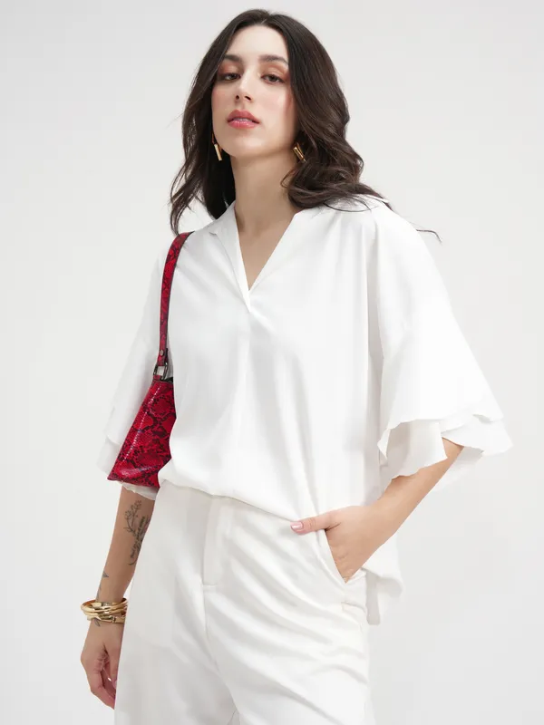 Tokyo Talkies Women White Solid Regular Top