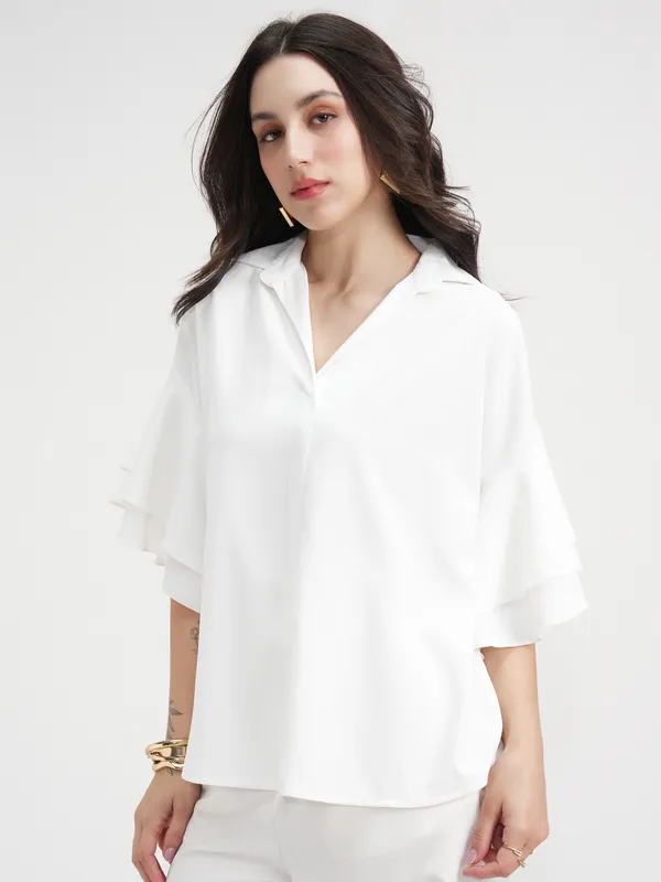 Tokyo Talkies Women White Solid Regular Top