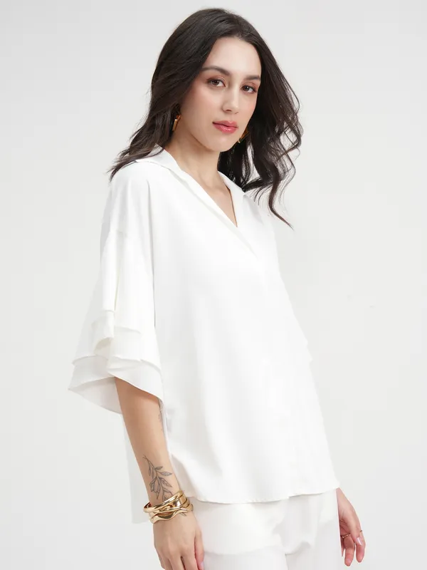 Tokyo Talkies Women White Solid Regular Top