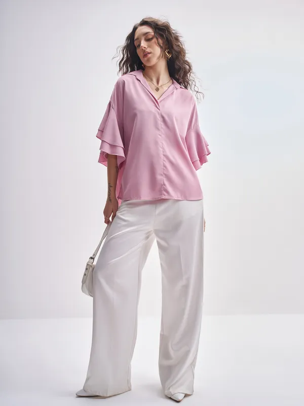 Tokyo Talkies Women Pink Solid Regular Top