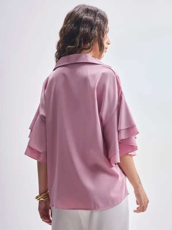 Tokyo Talkies Women Pink Solid Regular Top