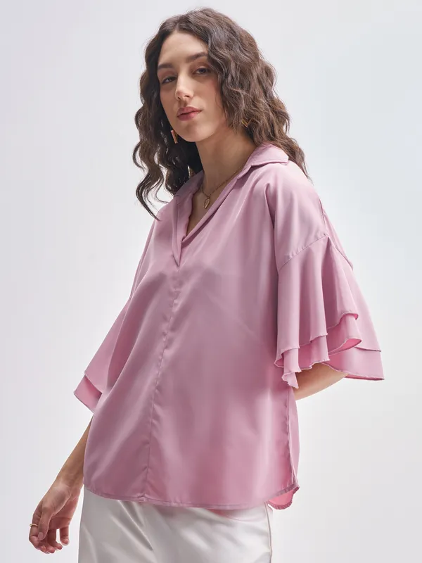 Tokyo Talkies Women Pink Solid Regular Top