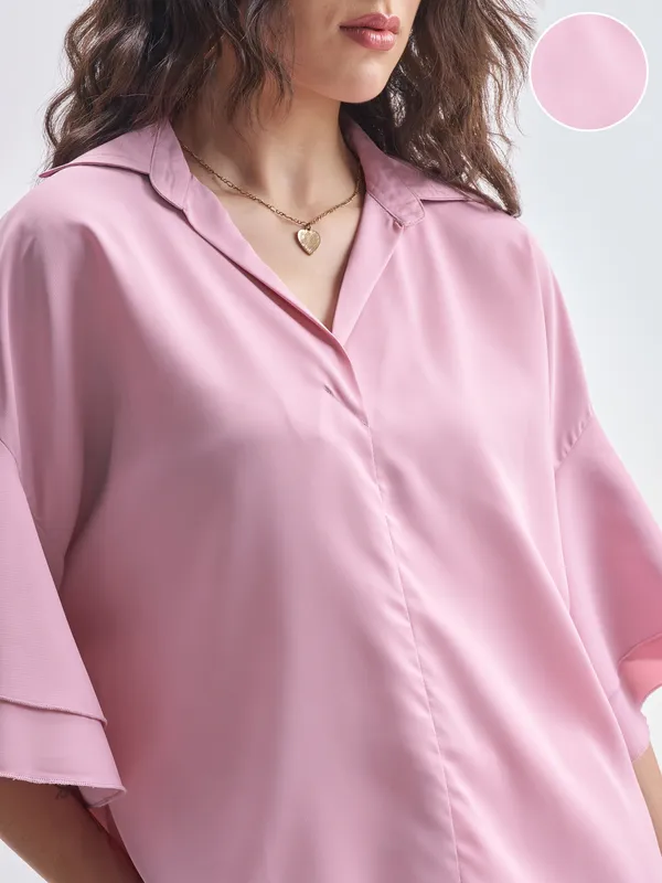 Tokyo Talkies Women Pink Solid Regular Top