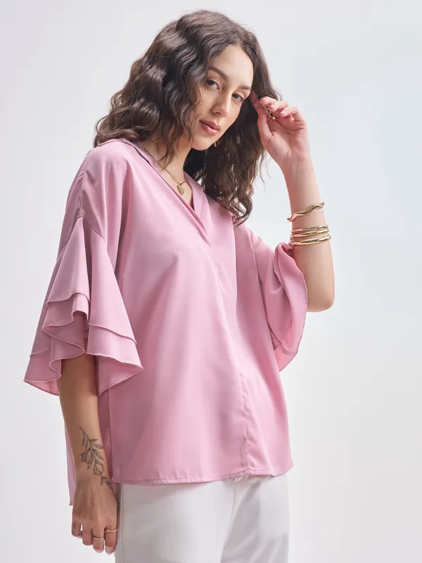 Tokyo Talkies Women Pink Solid Regular Top