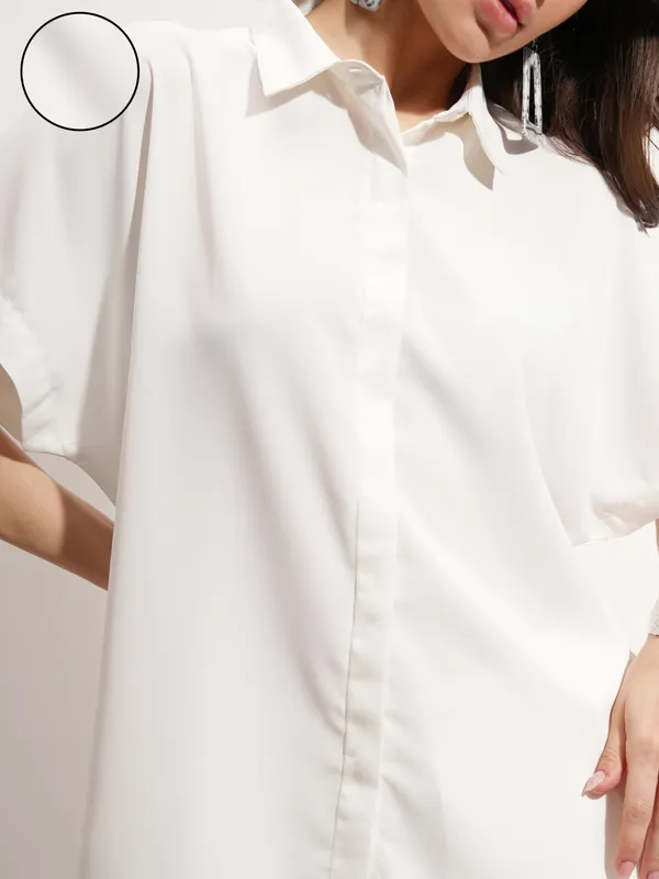 Tokyo Talkies Women Off White Solid Shirt Style Top