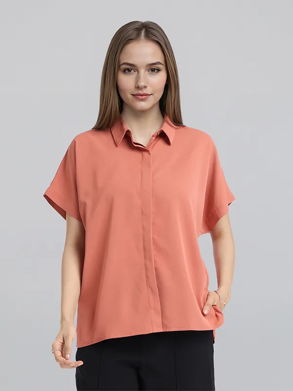 Chic By Tokyo Talkies Women Peach Solid Regular Top