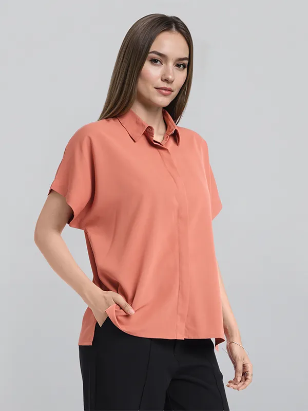 Chic By Tokyo Talkies Women Peach Solid Regular Top