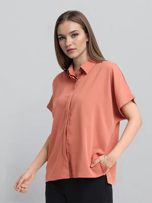 Chic By Tokyo Talkies Women Peach Solid Regular Top