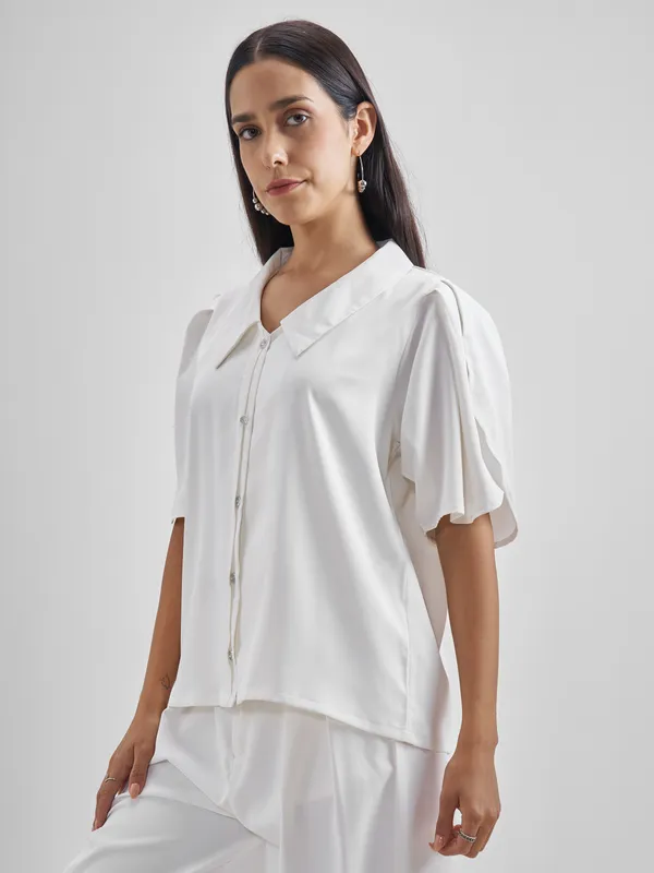 Chic By Tokyo Talkies Women White Solid Shirt Style Top