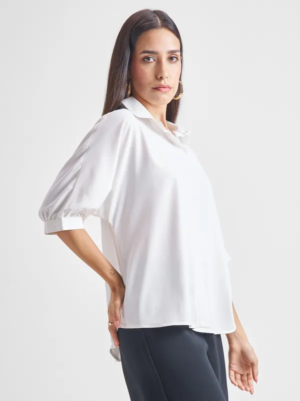 Tokyo Talkies Women White Solid Regular Top